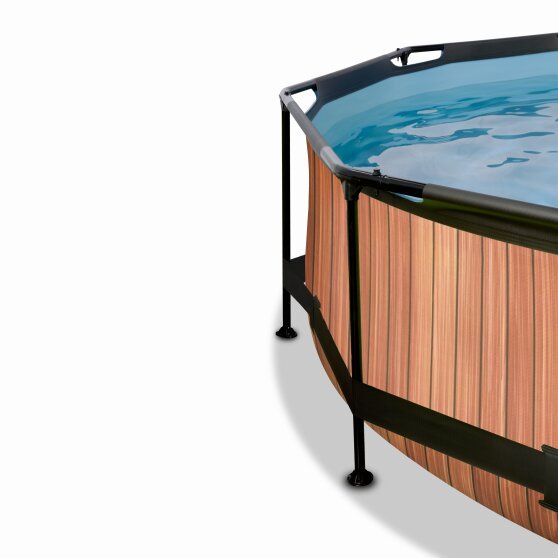 EXIT Wood Pool ø244x76cm mit Sonnensegel und Filterpumpe - braun