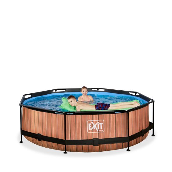 EXIT Wood Pool ø300x76cm mit Filterpumpe - braun