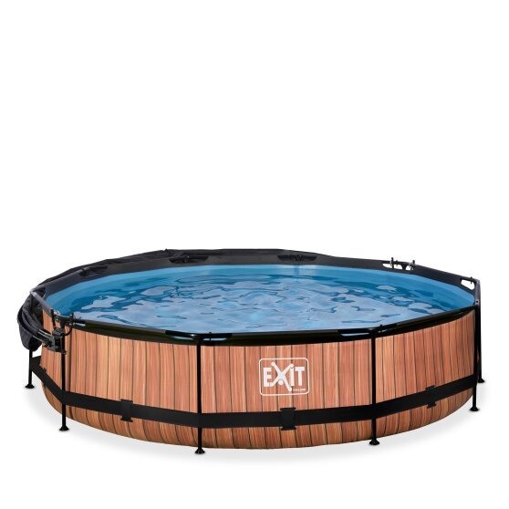 EXIT Wood Pool ø360x76cm mit Sonnensegel und Filterpumpe - braun