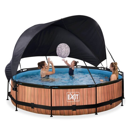 EXIT Wood Pool ø360x76cm mit Sonnensegel und Filterpumpe - braun