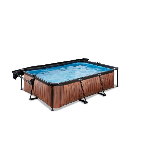 EXIT Wood Pool 220x150x65cm met Sonnensegel und Filterpumpe - braun