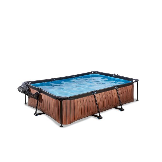 EXIT Wood Pool 220x150x65cm mit Abdeckung und Filterpumpe - braun