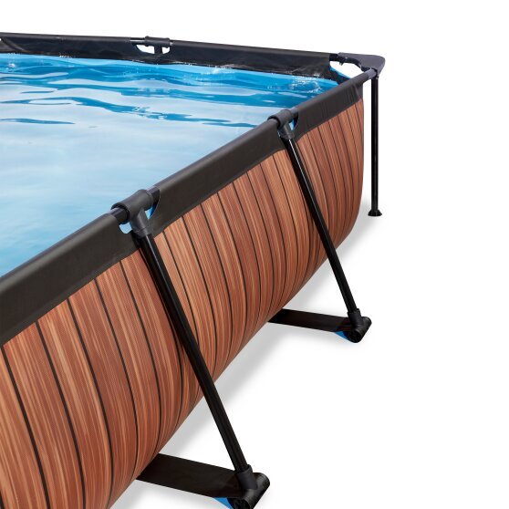 EXIT Wood Pool 220x150x65cm mit Abdeckung und Filterpumpe - braun