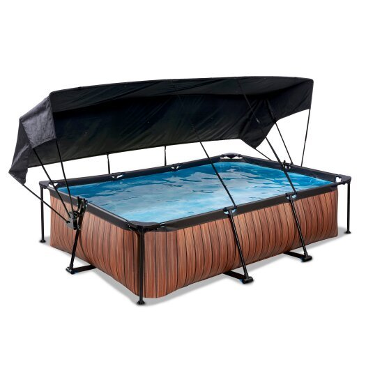 EXIT Wood Pool 300x200x65cm mit Sonnensegel und Filterpumpe - braun