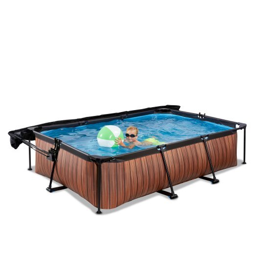 EXIT Wood Pool 300x200x65cm mit Sonnensegel und Filterpumpe - braun