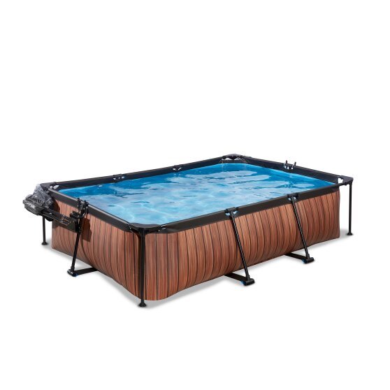 EXIT Wood Pool 300x200x65cm mit Abdeckung und Filterpumpe - braun