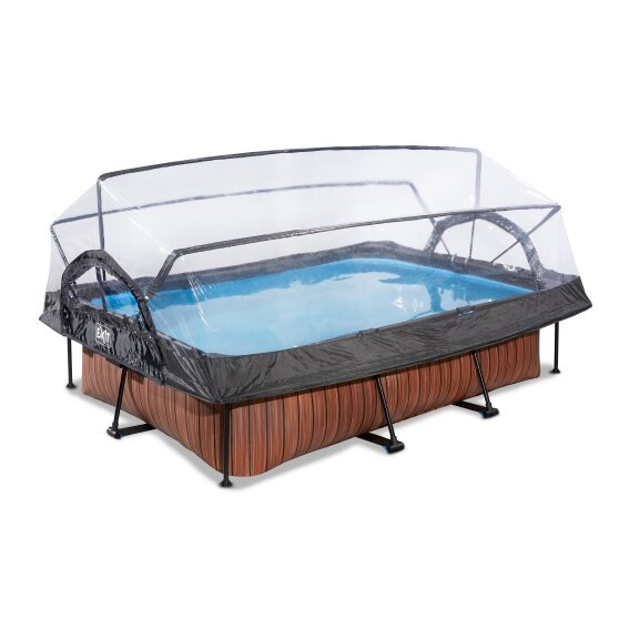 EXIT Wood Pool 300x200x65cm mit Abdeckung und Filterpumpe - braun