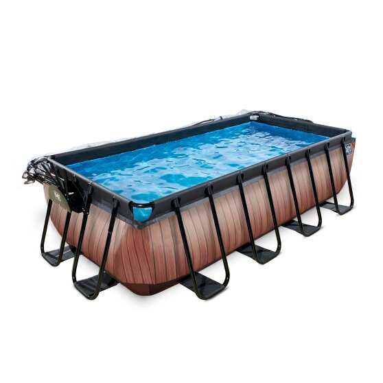 EXIT Wood Pool 400x200x100cm mit Abdeckung und Sandfilterpumpe - braun