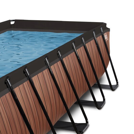 EXIT Wood Pool 400x200x100cm mit Abdeckung und Sandfilterpumpe - braun