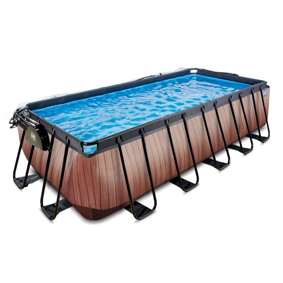 EXIT Wood Pool 540x250x122cm mit Abdeckung und Sandfilterpumpe / Leiter – braun
