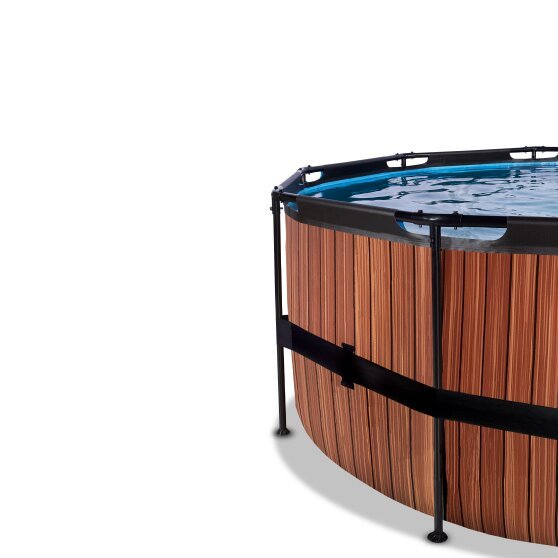 EXIT Wood Pool ø488x122cm mit Abdeckung und Sandfilterpumpe - braun